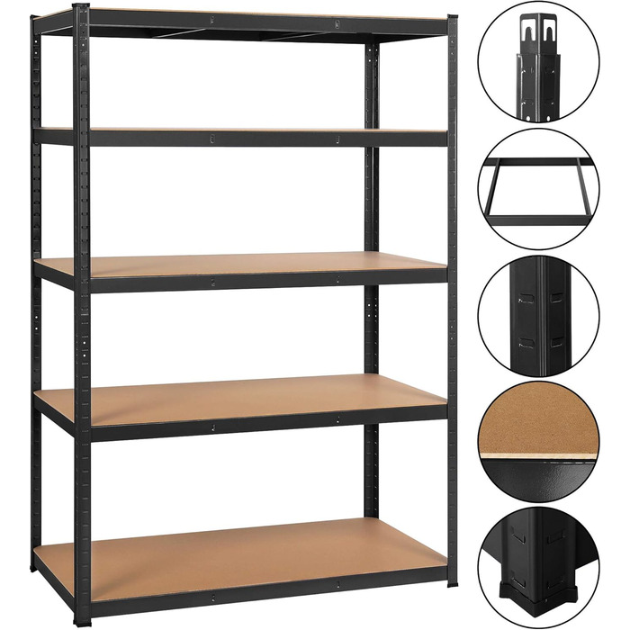 Стелаж Yaheetech для важких умов експлуатації, 180 x 120 x 60 см, 5 полиць, металева полиця, максимальне навантаження 875 кг, чорний, 180 x 120 x 60 см, чорний