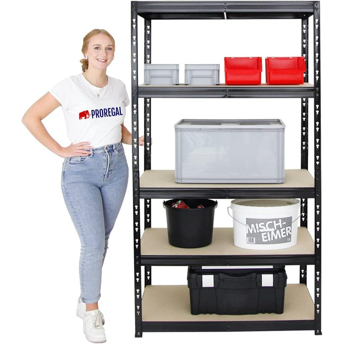 Надміцний стелаж Tiger Black 180x100x60 см, загальне навантаження 1365 кг. Стелаж для підвалу, стелаж без болтів, гаражний стелаж, стелаж для зберігання 180x100x60 см 5 полиць чорного кольору