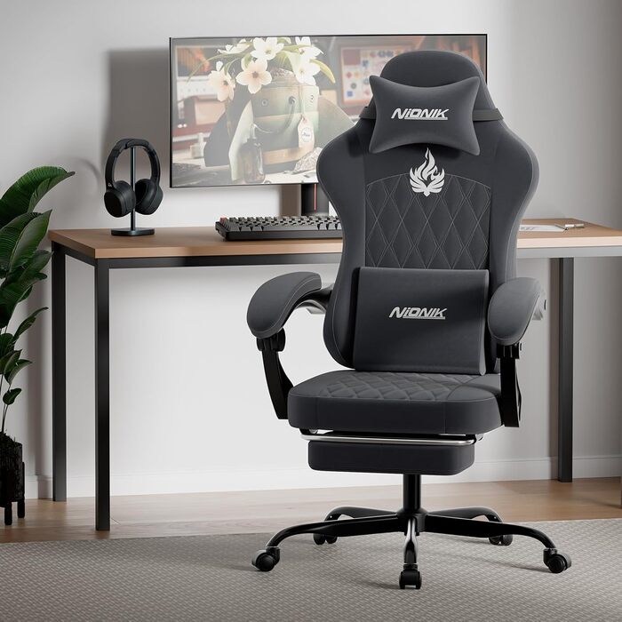 Геймерське крісло початкового рівня, ергономічне комп&39ютерне крісло з регульованою висотою та спинкою, просте ігрове крісло для дітей, підлітків та дорослих для кімнат та офісів, сірого кольору.
