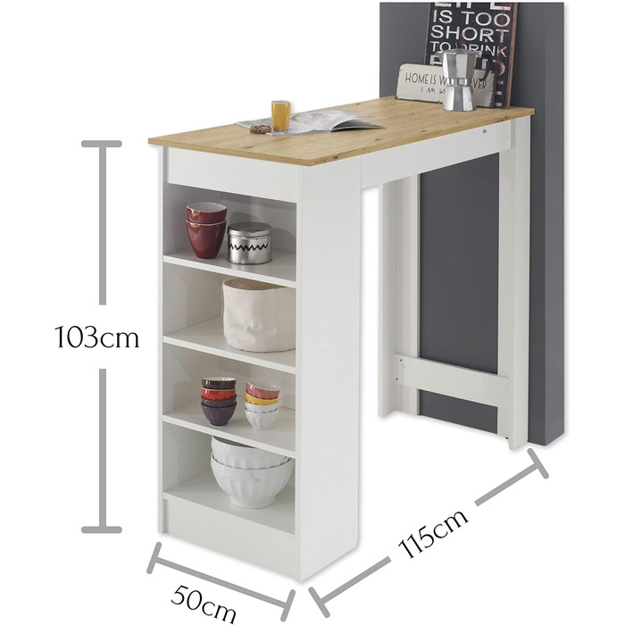 Сучасний барний стіл MOJITO білого кольору, під дуб Artisan - Компактна стільниця для кухні та їдальні - 115 x 103 x 50 см (Ш/В/Г) Білий / Дуб Artisan