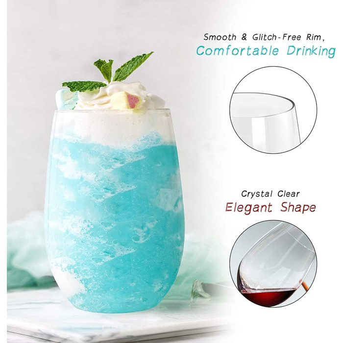 Унцій небиткі пластикові стакани для вина, 450 мл багаторазові надміцні прозорі стакани для пиття, стакани без ніжки для шампанськ