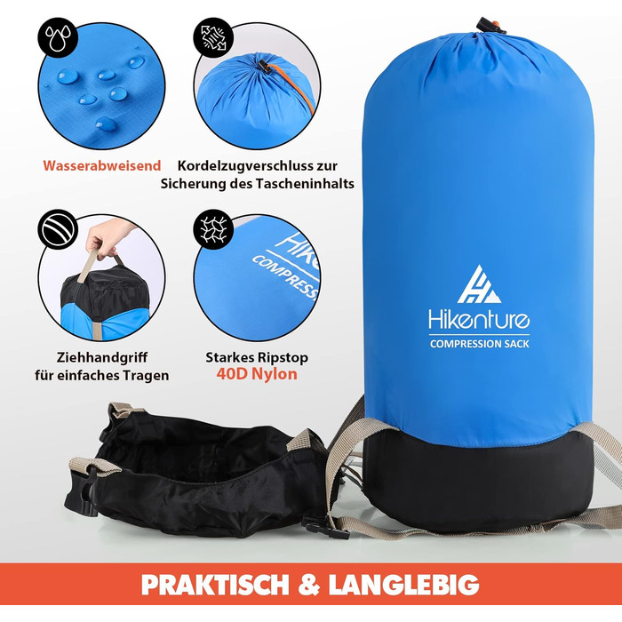 Компресійний мішок HIKENTURE 10L/14L/20L/30L, на 50 більше місця для зберігання Водонепроникний та надлегкий компресійний мішок для спального мішка, компактний мішок для зберігання для кемпінгу, відпочинку на природі, походів, подорожей Синій 10л