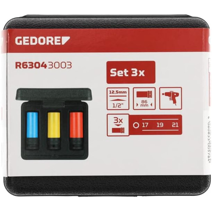Набір торцевих ключів GEDORE red Kraftschrauber з захисними втулками, 3 шт., 17/19/21 мм, з обмежувачем глибини, колірне кодування, сталь хромомолібденова, одинарний
