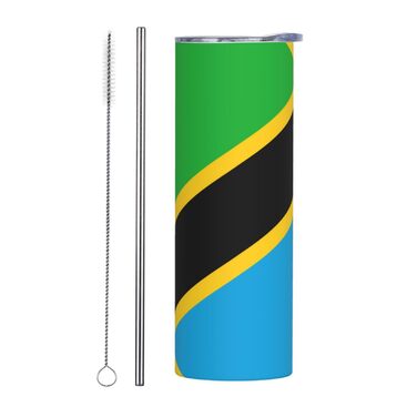 Кухоль з прямою трубочкою, дизайн прапор Танзанії, друкований, дорожній кухоль, підходить для кемпінгу, офісу та дому, 590 мл