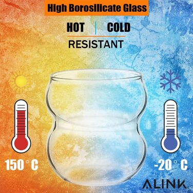 Набір склянок для пиття ALINK Bubble Glass з 4 склянок для пиття, ребристі склянки 380 мл, скло хвилі, келихи для латте макіато, с