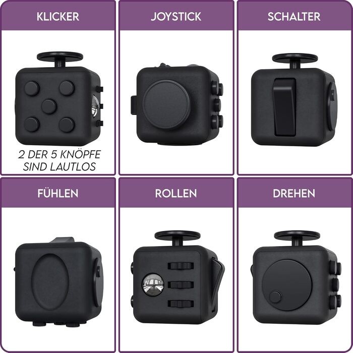 Включаючи безкоштовний Fidget Popper, чорний, Fidget Cube, Fidget popit, ADHD Anti-Stress, Stress Relief, Anti Anxiety & Nervousne