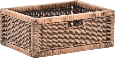 Набір / 2 кошики з полицями, вінтажний коричневий колір, приблизно 42x32x17,5 з дерев&39яною рамкою, ротангова шухляда для шафи для зберігання, комплект ручок для кошиків, 42x32x17,5, вінтажний коричневий колір