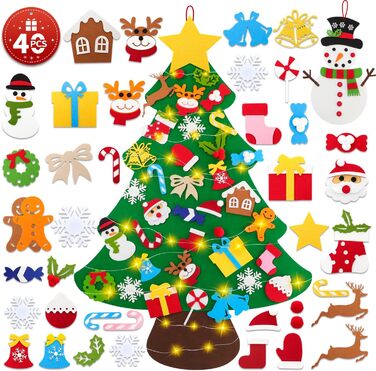 Фетровий різдвяний ялинка Lanpn зі сніговиком з фетру, дитячий різдвяний набір для рукоділля своїми руками 102 см, різдвяна ялинка з 40 знімними прикрасами, підвісний декор для дому, дверей, стіни, стиль 02
