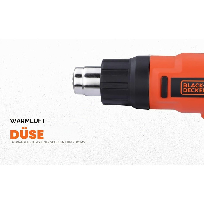 Будівельний фен BlackDecker KX2200K 2000 Вт (з 2-ступеневим вимикачем безпеки, плавним регулюванням температури, автовимкненням, набір аксесуарів з 8 предметів)