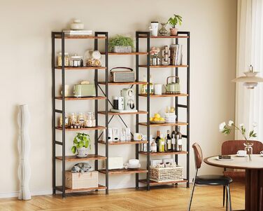 Книжкова полиця Coleshome з 17 полицями, металевий каркас, 6 ярусів, промисловий дизайн, стелаж-перегородка з місцем для зберігання, 22 x 125,6 x 177,2 см, окремостояча полиця для офісу, вітальні, спальні, кухні, коричнева, 6 ярусів