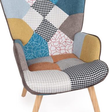Скандинавське крісло Ivar з різнокольоровою тканиною для печворку