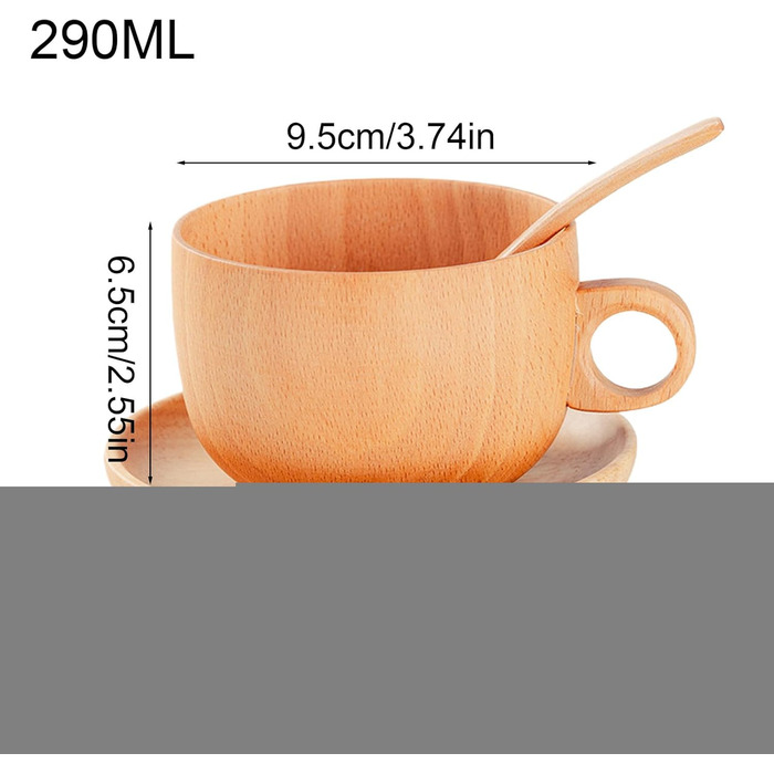 Дерев&39яна кавова чашка, посуд з натурального дерева, 290 мл, з ложкою, набором чашки та ложки, для чаю, кави, віскі в саду, парку, вдома, на пікніку, в кемпінгу, вечірці