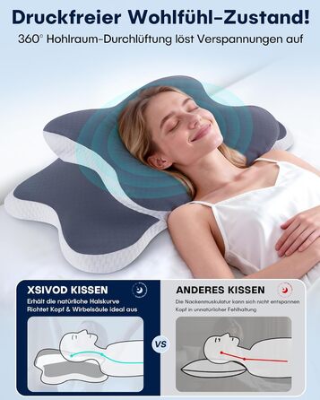 Ортопедична подушка для шиї - ергономічна подушка з піни з ефектом пам&39яті з охолоджувальним ефектом, подушка для підтримки шиї для знеболення, подушка проти хропіння для сну на боці, спині та животі, сіра