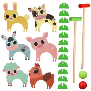 Набір іграшок Toyvian для гри в крокет із зображенням тварин для дівчаток з дерев&39яними молотками та м&39ячами. Креативна іграшка для всієї родини, як для дому, так і для вулиці. Сприяє розвитку координації та взаємодії рук і очей.