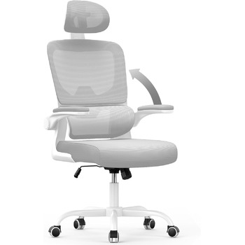 Офісний стілець naspaluro, ергономічний стілець для роботи з регульованим підголівником, підлокітниками, динамічною поперековою підтримкою, обертовий стілець з дихаючою сітчастою оббивкою для домашнього офісу, сірий