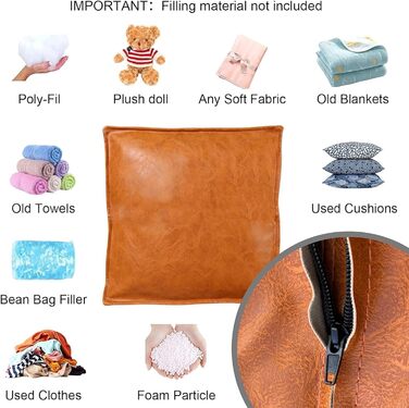 Пуф Louis Donn з чохлом для пуфа, квадратним сидінням, підніжкою, кобурою, пуфом зі штучної шкіри без наповнення, підніжкою для використання в приміщенні та на вулиці, 45x45x45 см (коричневий) (ТІЛЬКИ чохол) помаранчевий