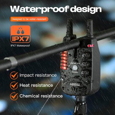 Сигналізатор клювання Hirisi Tackle для лову коропа з пультом дистанційного керування (радіоприймач), нічним освітленням, регулюванням чутливості, гучності та тону. Комплект сигналізаторів клювання. FBA-S8-2