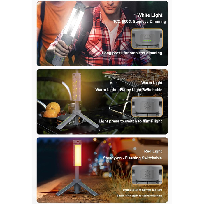 Ліхтар для кемпінгу з 2 шт., регульованою підставкою-штативом, телескопічним ліхтарем з акумулятором ємністю 8000 мАг, портативним ліхтариком для використання у відключення електроенергії, кемпінгу, походів, риболовлі, подорожей та надзвичайних ситуацій (