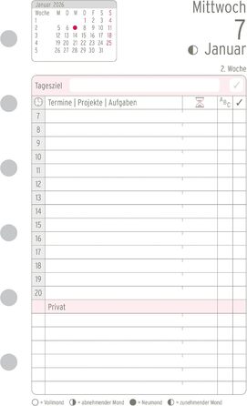 Вкладиш-календар Chronoplan 50606 2026 (міні-щоденник (79x125 мм), змінний календар для планувальників зустрічей, щоденник, ідеально підходить для детального щоденного планування, 1 день на сторінці, з універсальним перфоратором) білий