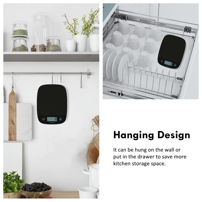 Цифрові кухонні ваги NUTRI FIT, ультратонкі, електронні багатофункціональні кухонні ваги, великий дисплей, пластикова платформа, 5