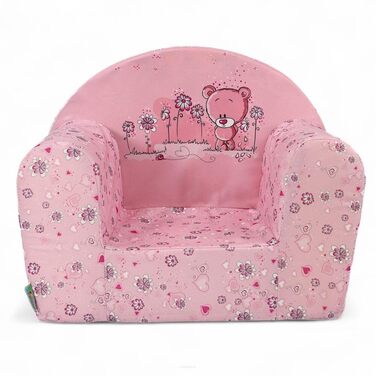 Дитяче крісло FORTISLINE Mini легке крісло з пінопласту для дітей від 1 року, мяке дитяче крісло з мікрофібри, знімний та пральний чохол, безпечне дитяче сидіння, 40x39x33 см рожевого кольору