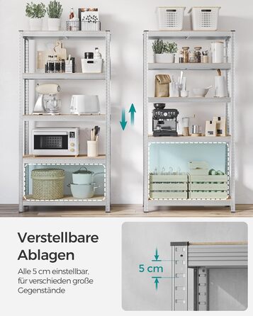 Надміцний стелаж, комплект з 2 шт., Підвальні полиці, Стелажі для зберігання, 40 x 90 x 180 см, Стелаж зі сталевою рамою, Вантажопідйомність до 875 кг кожен, 5 регульованих полиць, Сріблястий GLR040E02 40 x 90 x 180 см Сріблястий