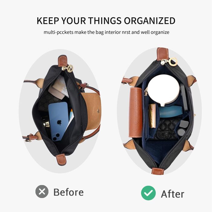 Вставка-органайзер для гаманця з фетру для сумочки Longchamp Le Pliage L (темно-синя, велика) Велика Темно-синя