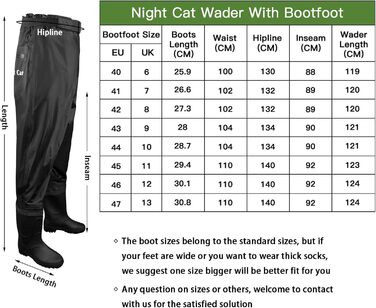 Чоловічі водонепроникні вейдерси Night Cat дихаючі вейдерси з черевиками для риболовлі, каное, каякінгу, роботи на річці, походів вздовж струмка, розмір 46, чорні