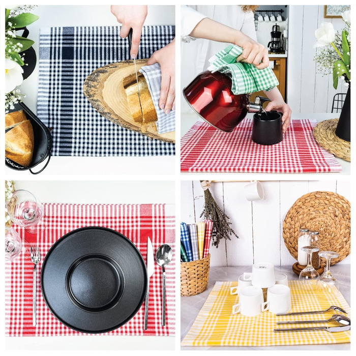 Набір з 10 чайних рушників у клітинку преміум-класу - 100 бавовна - 45x65 см та вішалка - Oeko TEX Standard 100 - Кухонні рушники