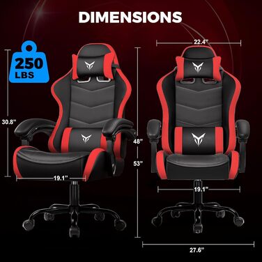 Ігрове крісло GTPLAYER, ергономічне офісне крісло з регульованим підголівником та поперековою опорою, ігрове крісло, червоне