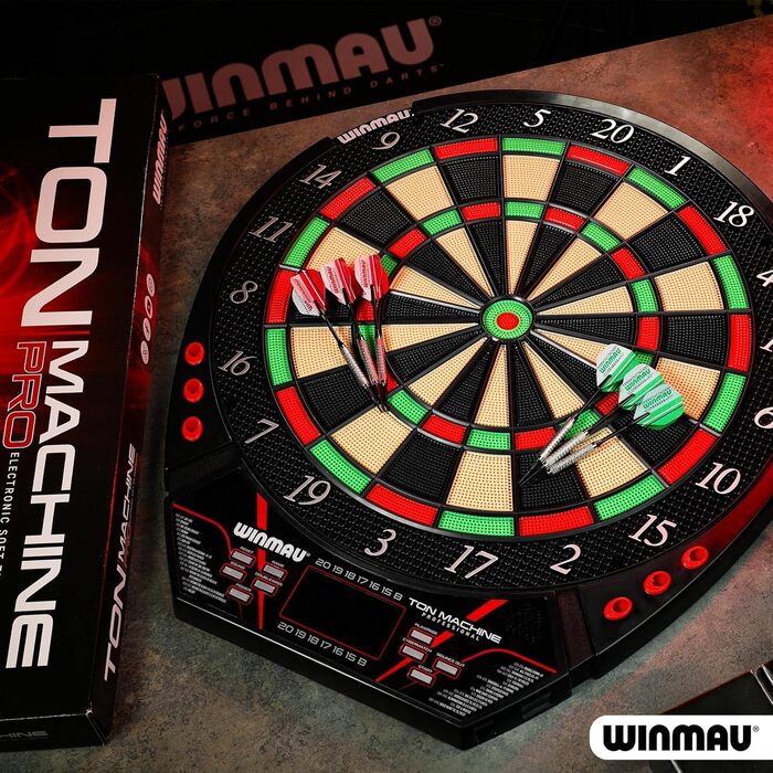 Електронна мішень для дартсу Winmau - Ton Machine з м&39яким наконечником, набір електронних дартсу з понад 90 іграми та цифровим табло для 8 гравців - 2 дротики, мотузка для метання, 10 пластикових наконечників
