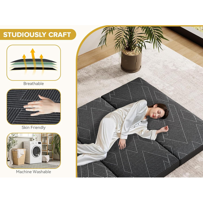 Складаний матрац Vamcheer, надзвичайно товстий гостьовий матрац - 15 см, 3-секційний складний гостьовий матрац з гелевої піни, для дорожнього ліжка, дорослих, кемпінгу, підлоги, гостьового ліжка (сірий, 90 x 200 x 15 см) 90x200x15