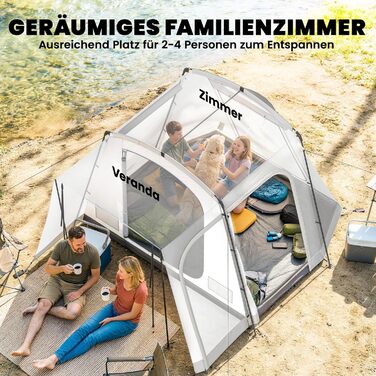 Намет Outsunny для автомобіля 2-в-1 для 2-4 осіб, 320 x 280 x 205 см, водонепроникний тунельний намет з 4 дверима, вікнами, тамбуром, підлогою та сумкою для транспортування. Сімейний намет для кемпінгу, подорожей та позашляховиків.
