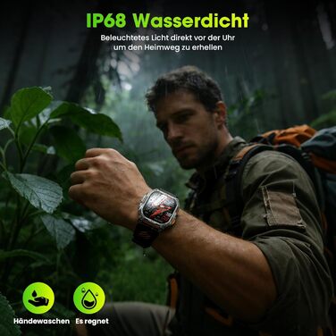 Чоловічий смарт-годинник, 2.01-дюймовий HD смарт-годинник із тривалим часом роботи батареї 1000 мАг, 114 спортивних режимів, фітнес-годинник у військовому стилі з датчиком серцевого ритму/крокоміром/монітором сну/ліхтариком, сумісний з Android iOS, помара