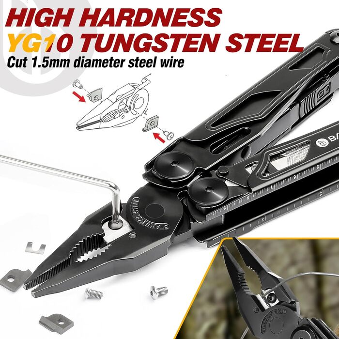 Багатофункціональні складані плоскогубці BIBURY 16-в-1 з покращеними ножицями та викруткою, з нейлоновим чохлом, ідеально підходять для активного відпочинку, походів, самостійного ремонту, подарунка для тата, для чоловіків, чорного кольору