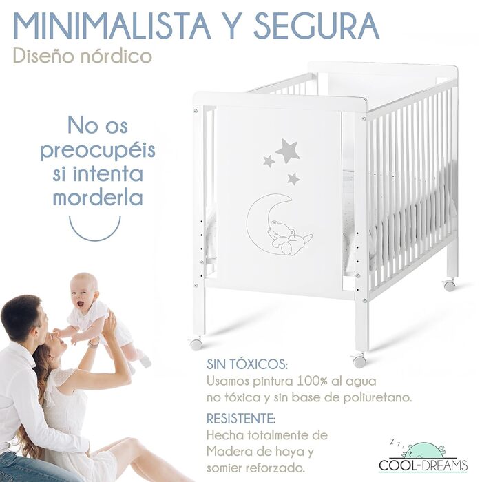 Дерев'яне ліжечко CoolDreams CoolDreams CoolDreams розміром 120 х 60 см і набір для кріплення ліжечка до ліжка, нетоксична фарба н