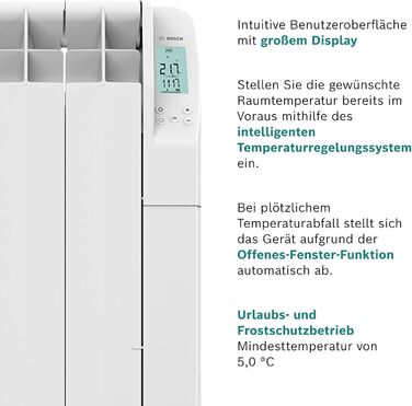 Радіатор Bosch Heat Radiator 5500 потужністю 1200 Вт - Масляний радіатор - Електричний обігрівач з цифровим дисплеєм та програмованим керуванням (вкл. тижневу програму)