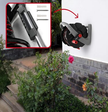 Намотувач садового шланга 20 м - настінний, з ручкою для перенесення - мобільний барабан для шланга з розпилювачем та з'єднувачами 1/2 / 3/4 - підключення до крана 3/4