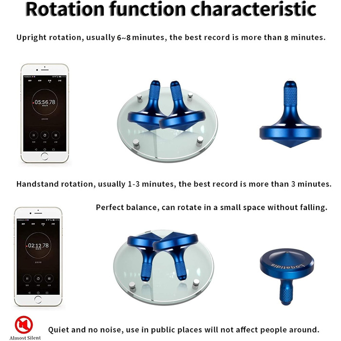 Металевий гіроскоп LOQATIDIS з нержавіючої сталі, час обертання більше 8 хвилин, вбити час розваги декомпресійний гіроскоп іграшка, легка робота весела іграшка непосида (L/Jewel Blue)