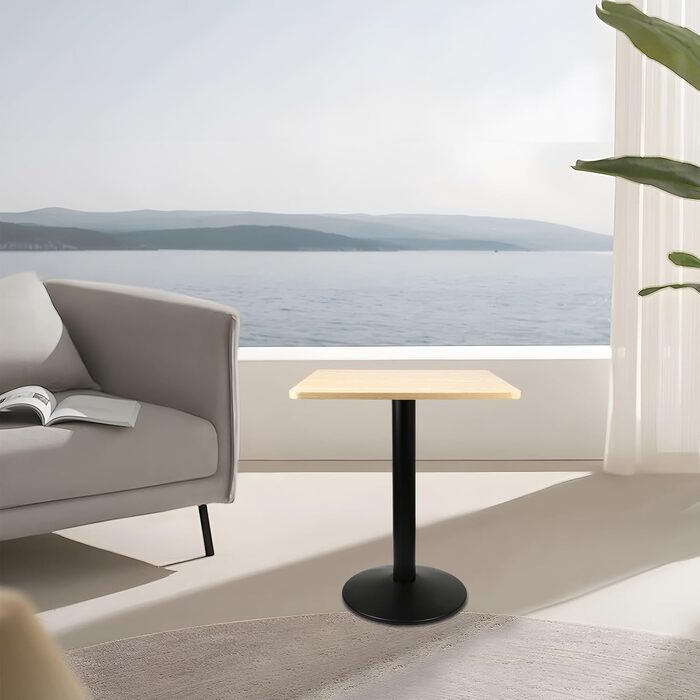 Обідній стіл OHMG, квадратний, на одній ніжці, європейський стиль, підходить для 4 осіб, виготовлений з заліза та дерев&39яних дощок, кухонний стіл, обідній стіл, стіл для вітальні, стоячий стіл 60*60*75 см (прямокутник-60*60*75 см-D)