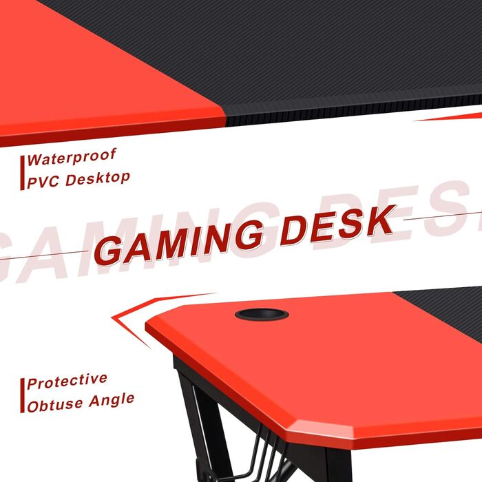 Ігровий стіл GIANTEX Z-подібної форми, ігровий стіл, комп&39ютерний стіл, стіл для ПК з підставкою для чашок/гачком для навушників/підставками для динаміків, ігровий стіл для дому або офісу, 120x60x76 см