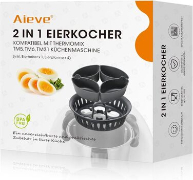 Вставка для яєць-пашот Aieve 2 в 1 сумісна з кухонними комбайнами Thermomix TM5 TM6 TM31 Аксесуари для 4 яєць-пашот і 6 варених яє