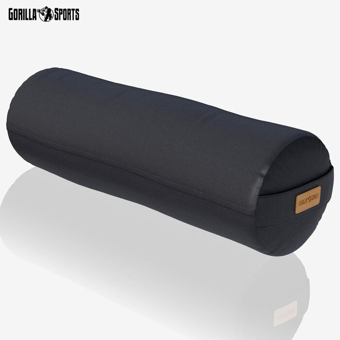 Підкладка для йоги GORILLA SPORTS - Ø20 см, чохол, який можна прати, 100 бавовна, з наповнювачем зі спельти, ручка для перенесення, вибір кольорів - йога-рулон, подушка для йоги, підкладка для йоги, пілатес, для відновлювальної йоги, чорний