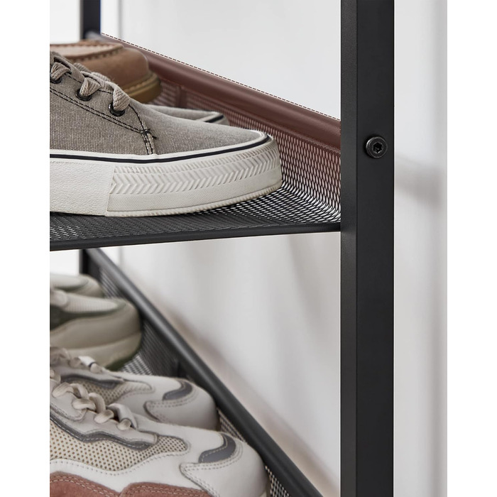 Взуттєва полиця, для зберігання взуття, 5 рівнів, велика площа поверхні, регульовані дротяні полиці, компактна для передпокою, металева, індустріальний стиль, вінтажний коричневий-чорний LBS038B01 Вінтажний коричневий чорний 5 рівнів (28 Г x 75 Ш см)
