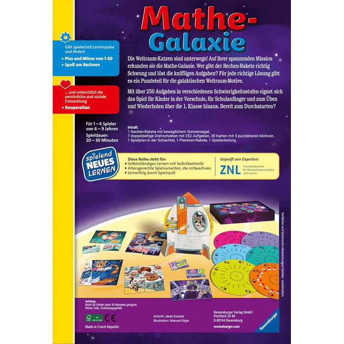 Навчальна гра для дітей, арифметична гра для дітей 6-9 років, для 1-4 гравців, діапазон чисел 1-20, плюс і мінус, 24970 - Math Gal