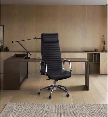 Крісло керівника ASPERA 20 Шкіряне офісне крісло Nappa чорного/хромованого кольору з високою спинкою/підголівником чорного кольору, 600900