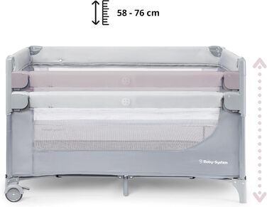 Дитяче ліжечко Moby-System Closely 3-в-1 - дитяче дорожнє ліжечко з пеленальною підкладкою, матрацом, сумкою для перенесення - регульована по висоті приліжкова ліжечка, манеж (6 предметів)