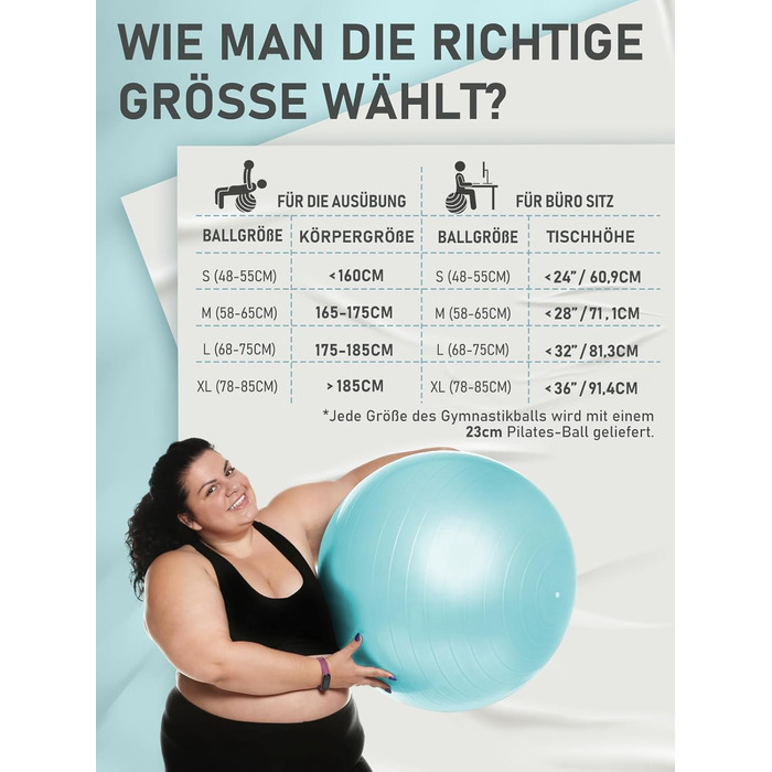 М'яч для вправ PhysKcal у наборі м'ячів для пілатесу від 55 см до 85 см і 23 см з повітряним насосом М'яч для вправ із захистом від розриву, протиковзкий м'яч для сидіння, м'яч для балансу, м'яч для йоги для дому, тренажерного залу та офісу (S (48-55 см),