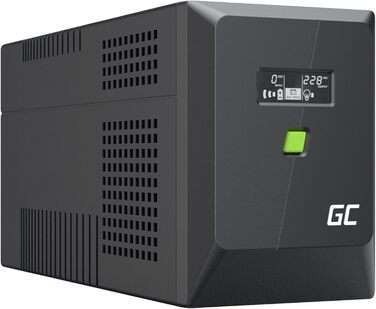 ДБЖ Greencell 2000VA 1200W PowerProof з РК-дисплеєм модифікована синусоїда, захист живлення пристроїв, захист від перенапруги, аварійне джерело живлення для побутової техніки, USB/RJ45, 4 шт. Schuko IEC