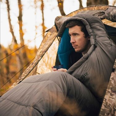 Спальний мішок Yate Mons XXL на 4 сезони для дорослих, розрахований на температуру -24C, 7-камерне порожнисте волокно, злегка водовідштовхувальний, 230x80 см, зимовий спальний мішок, спальний мішок для партнерів, спальний мішок для мам, блискавка зліва